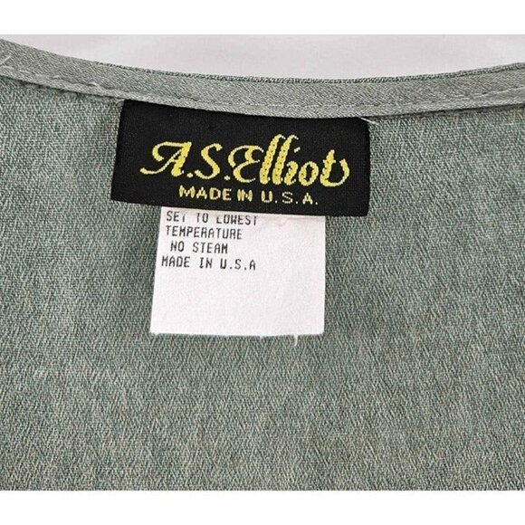 VTG AS Elliot Sage Short Sleeve Midi Dress Attached Tie Back Button Vest Sz 14 - Picture 3 of 5